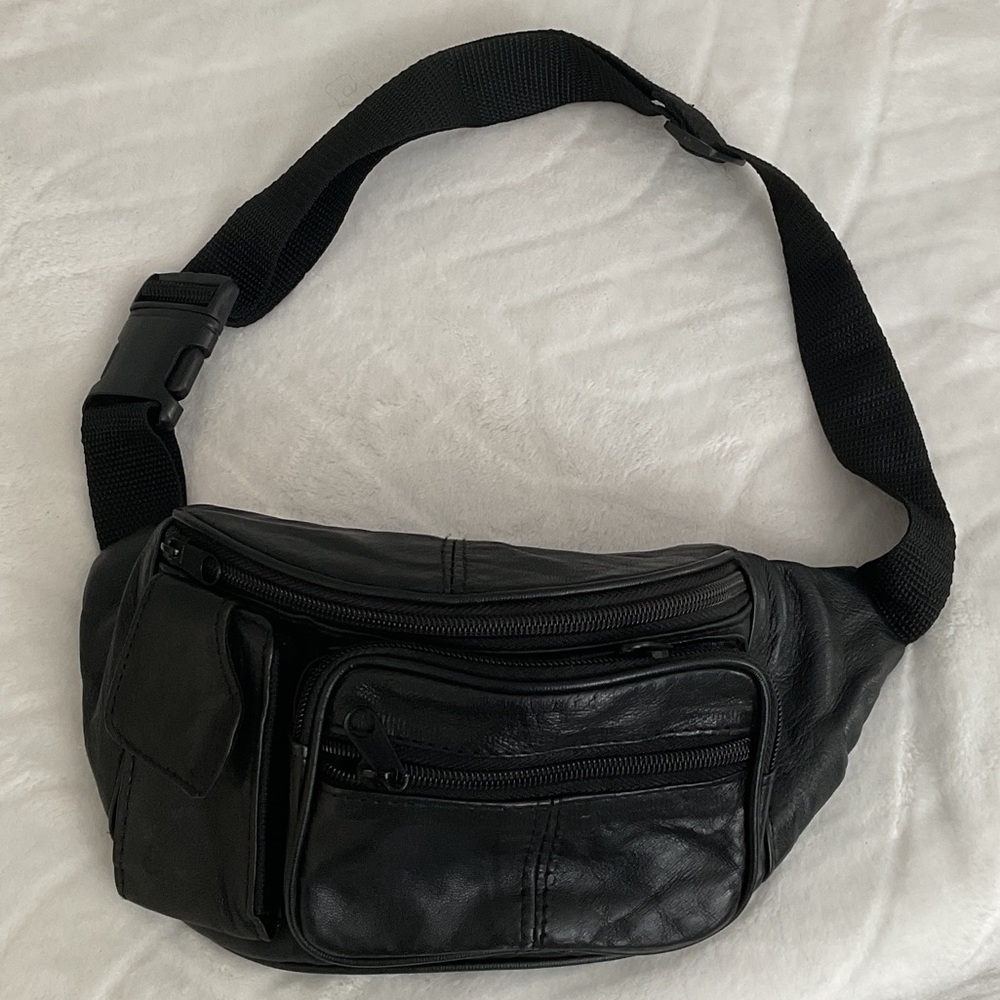 Black pleather  Men's Waist Bag Fanny pack